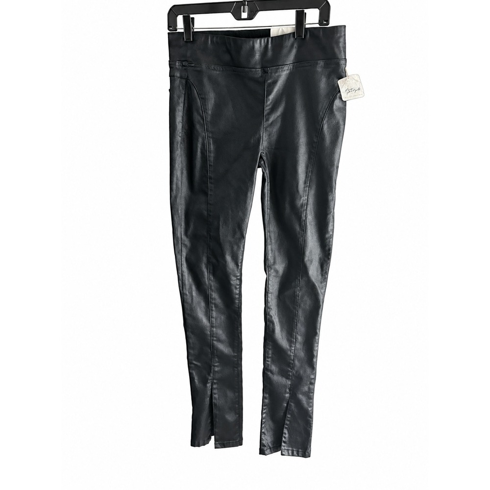 Free People Double Dutch Slit Skinny Women M Black NWT Coated Leather Look Pants
